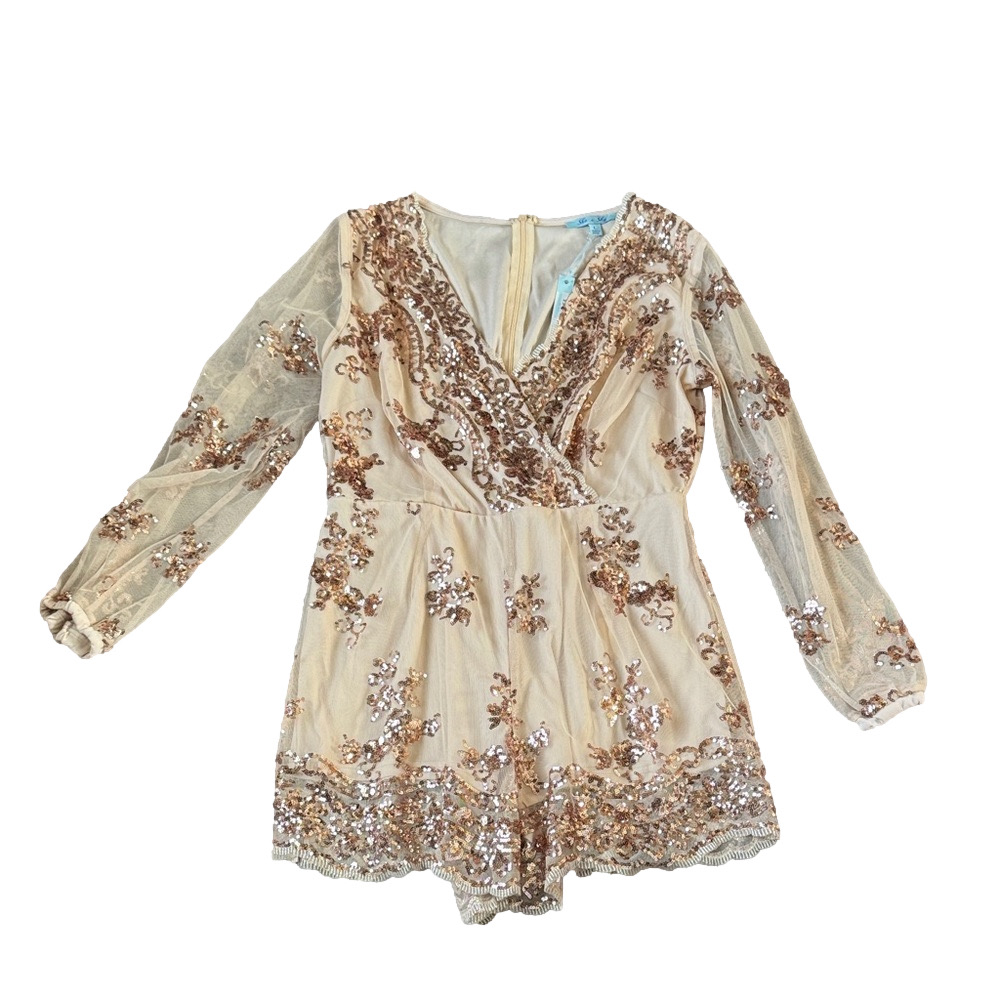 She + Sky The Vegas Nights Gold Long Sleeve Sequin Romper SIZE L